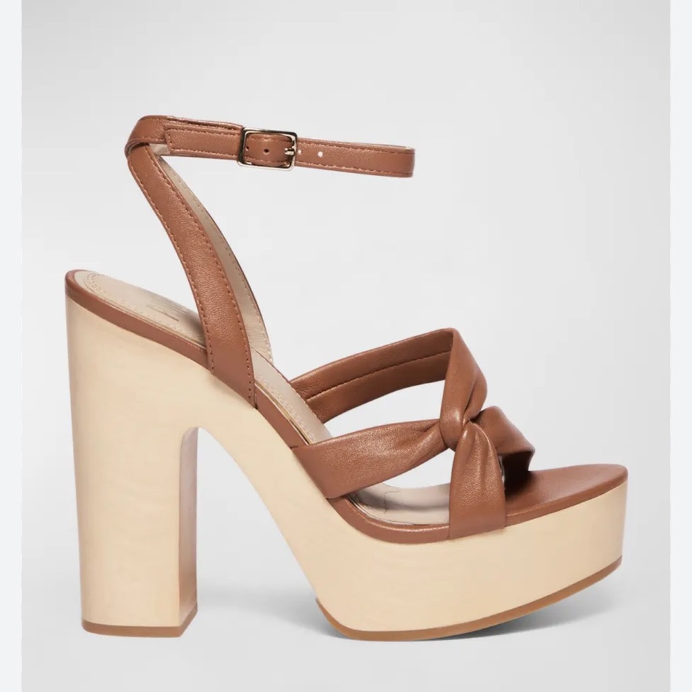 Paige Cayden Leather Ankle Strap Platform Sandals Brown Size 9
